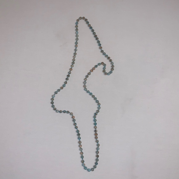 Long Blue and Orange Bead Necklace - Picture 1 of 2